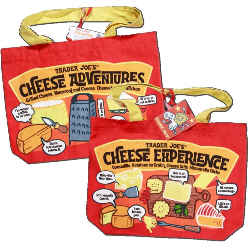 Trader Joe’s Bag Cheese Adventures Reusable Canvas Cotton Tote 13.5x18.5 Cheesy! - Picture 3 of 6